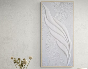 White Feather 3D Wall Art, Minimalist Decor Plaster Art, Minimalist 3D Wall Hanging