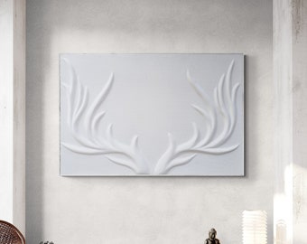 Minimalist Antlers Sculptural Art Symbolizes Harmony & Longevity, Original Abstract Handmade Gift, Modern Home Decor, Unique Plaster Art