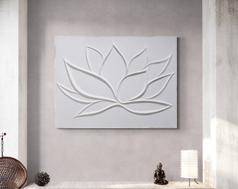 Unique Wedding Gift For Couple | Minimalist Lotus Flower Plaster Painting Symbolizes Strength & Renewal | Lotus Flower Art Handmade