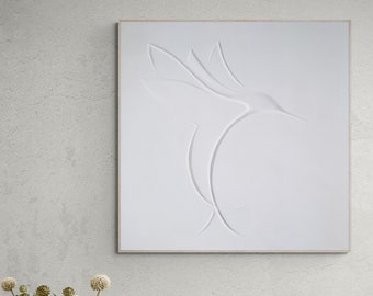 Art mural en plâtre colibri, symbolise la joie et le bonheur, art mural 3D pour une décoration moderne et contemporaine, art abstrait colibri bas-relief