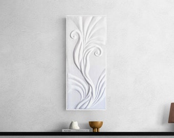 Botanical Plaster Wall Sculpture: Handmade 3D Flower Art
