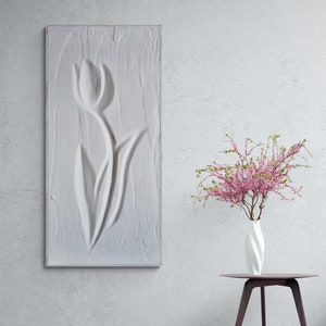 Tulip Flower Plaster Wall Decoration, 3D Wall Art For Minimalist Decor, Abstract Flower Art Gift For Her image 2