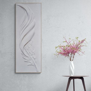 White Feather Plaster Art, Symbolizes Freedom & Flow, Bas Relief For Midcentury Modern Decor, Minimalist 3D Wall Art