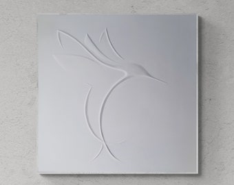 Joy by Noga Falk. Hummingbird Modern Sculpture. White Sculpture Artwork. Minimalist Decor. Unique Handcrafted Wall Art. Bas Relief.