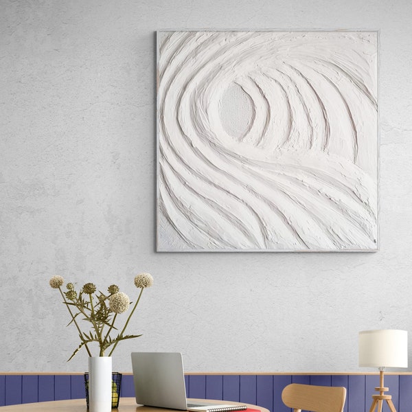 Art de plâtre de vague blanche, décoration murale abstraite 3D, parfait pour le cadeau de pendaison de crémaillère pour la maison et la décoration moderne