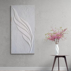 Minimalist White Feather Plaster Wall Decoration, 3D Wall Art For Midcentury Modern Decor, Abstract Feather Art Bas Relief