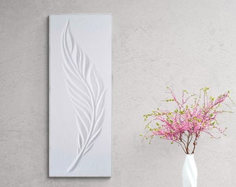 Arte de pared de plumas blancas, arte de pared de yeso, decoración de pared de plumas para una decoración moderna y pacífica del hogar, arte de declaración contemporánea, regalo hecho a mano