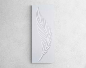 White Feather Wall Art, Plaster Wall Art, Feather Wall Decor, Modern Living Room Decor, Contemporary Statement Art, Original Handmade Gift