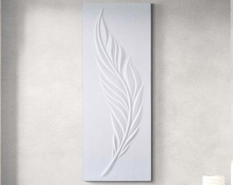 White Feather Plaster Wall Art, 3d Wall Art, Feather Wall Decor, Modern Bedroom Decor, Contemporary Statement Art, Original Handmade Gift