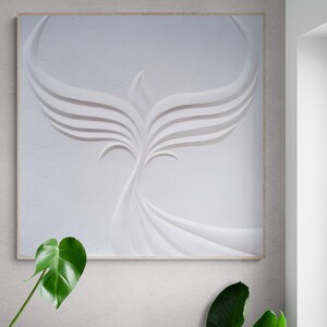 Large White Phoenix Plaster Art, Phoenix Wall Decor, Phoenix Rising Wall Art, Mid Century Modern Style Home Decor image 2