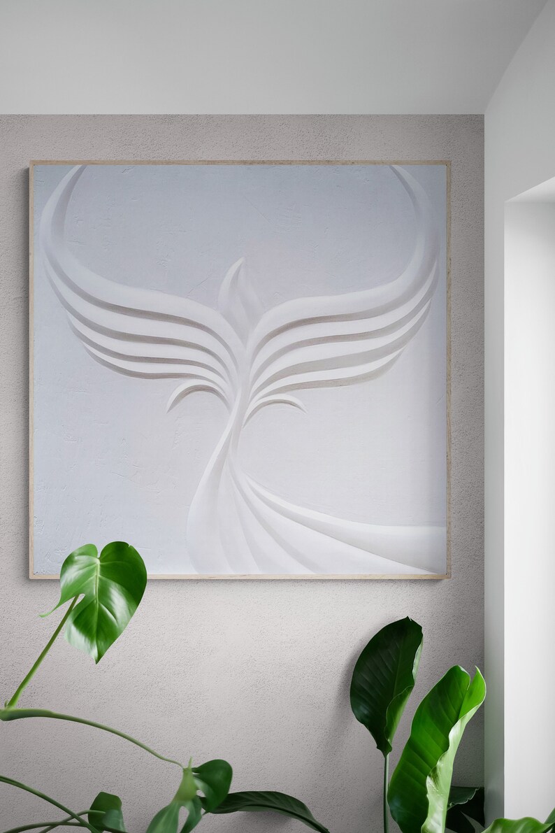 Large White Phoenix Plaster Art, Phoenix Wall Decor, Phoenix Rising Wall Art, Mid Century Modern Style Home Decor image 2