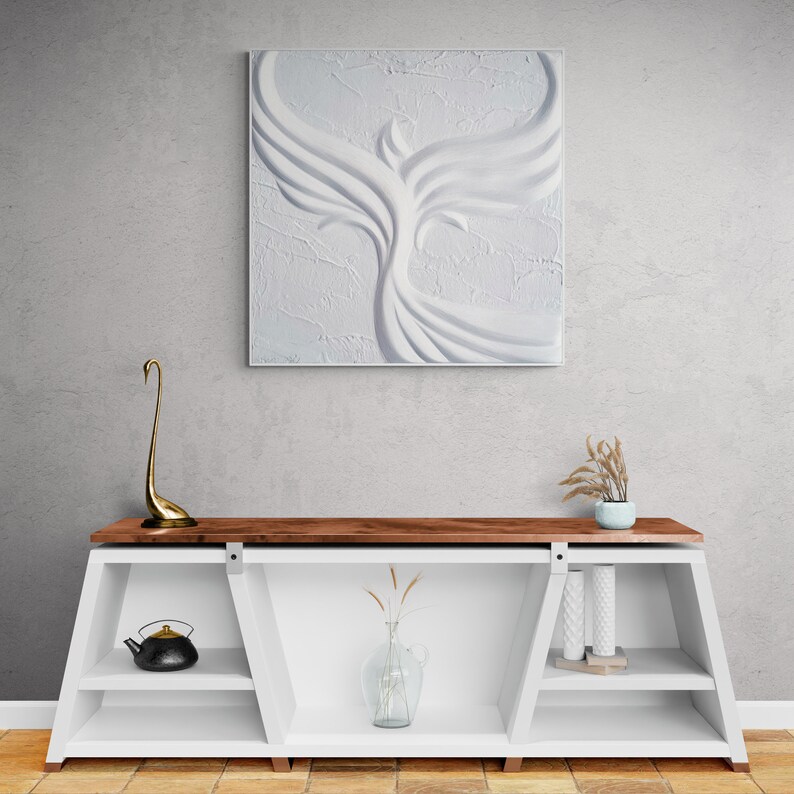 Large White Phoenix Plaster Art, Phoenix Wall Decor, Phoenix Rising Wall Art, Mid Century Modern Style Home Decor image 4