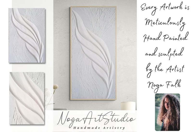 Minimalist White Feather Plaster Wall Decoration, 3D Wall Art For Midcentury Modern Decor, Abstract Feather Art Bas Relief image 10
