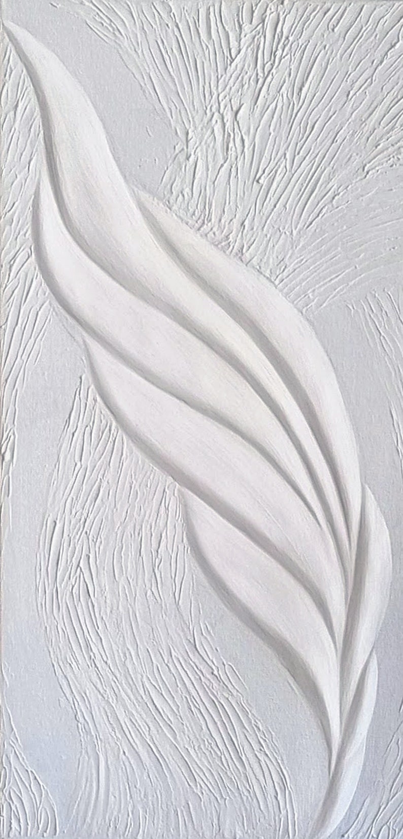 Minimalist White Feather Plaster Wall Decoration, 3D Wall Art For Midcentury Modern Decor, Abstract Feather Art Bas Relief image 5