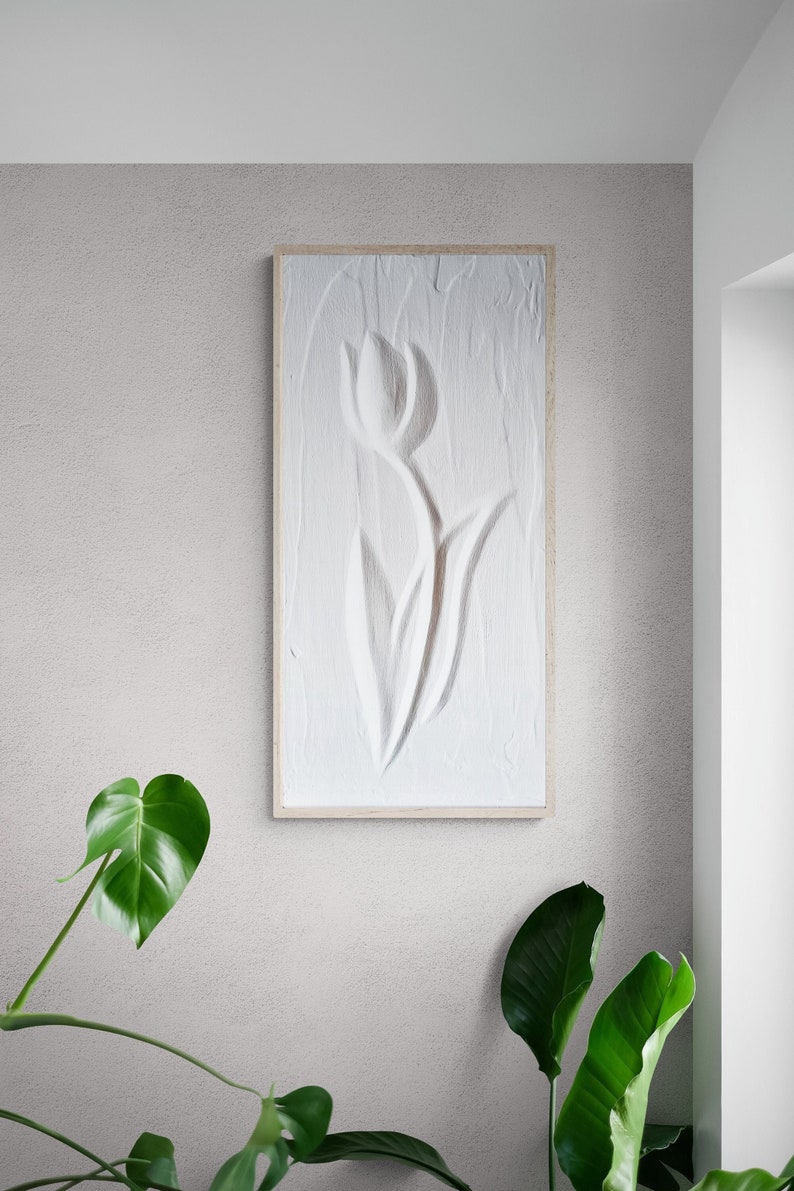 Tulip Flower Plaster Wall Decoration, 3D Wall Art For Minimalist Decor, Abstract Flower Art Gift For Her image 1