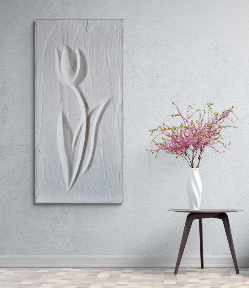 Tulip Flower Plaster Wall Decoration, 3D Wall Art For Minimalist Decor, Abstract Flower Art Gift For Her image 2