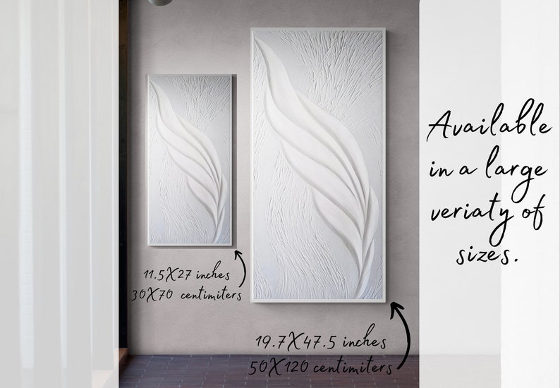 Minimalist White Feather Plaster Wall Decoration, 3D Wall Art For Midcentury Modern Decor, Abstract Feather Art Bas Relief image 7
