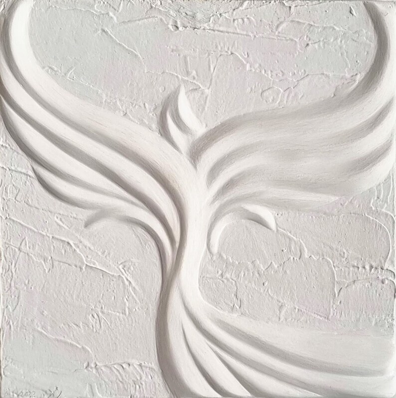 Large White Phoenix Plaster Art, Phoenix Wall Decor, Phoenix Rising Wall Art, Mid Century Modern Style Home Decor image 3