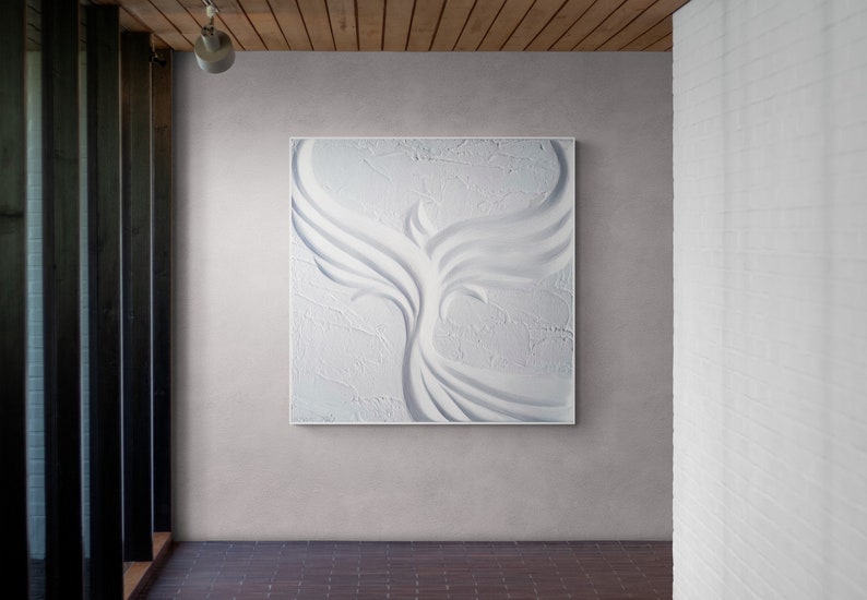 Large White Phoenix Plaster Art, Phoenix Wall Decor, Phoenix Rising Wall Art, Mid Century Modern Style Home Decor image 1