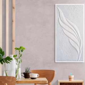 Minimalist White Feather Plaster Wall Decoration, 3D Wall Art For Midcentury Modern Decor, Abstract Feather Art Bas Relief image 8