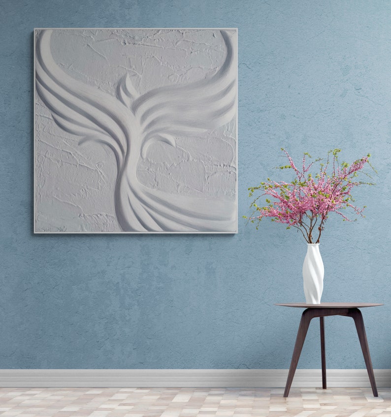 Large White Phoenix Plaster Art, Phoenix Wall Decor, Phoenix Rising Wall Art, Mid Century Modern Style Home Decor image 9