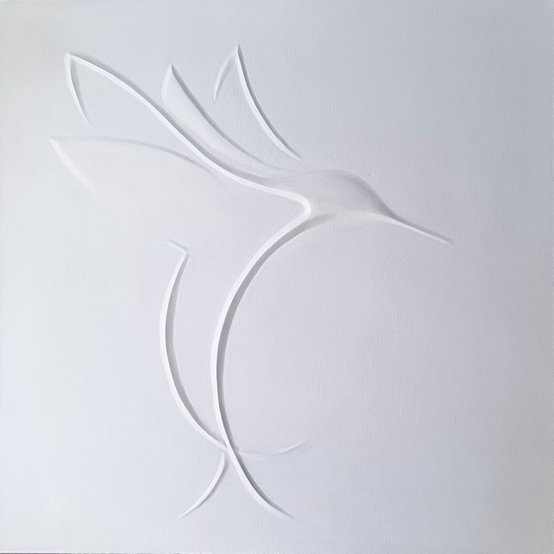 Hummingbird Plaster Wall Decoration, Minimalist 3D Wall Art For Midcentury Modern Decor, Abstract Hummingbird Art Bas Relief image 4