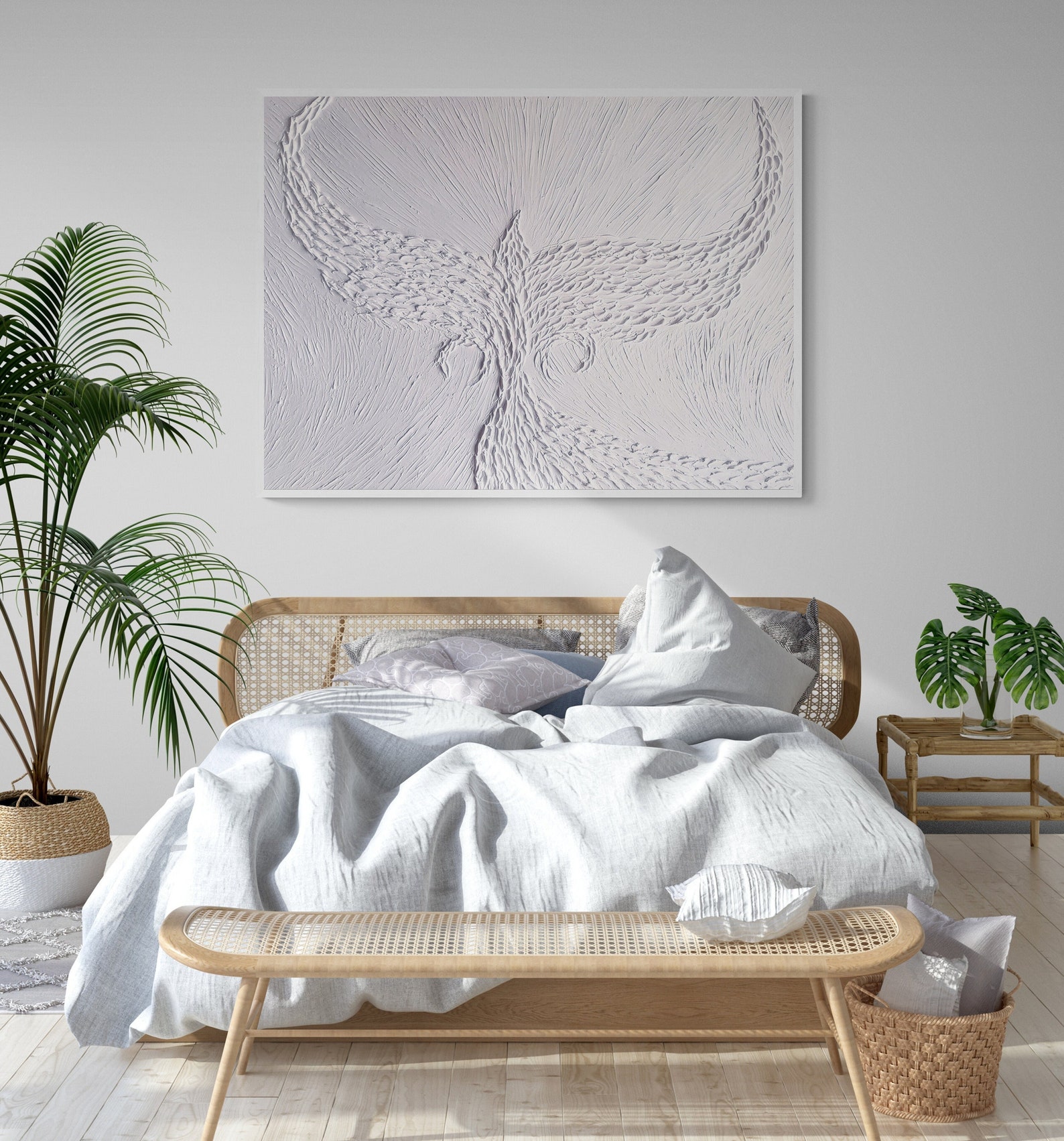 Wall Rising Imagine White Textured Phoenix Rising Art | Symbolizes Rebirth & Renewal ...