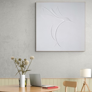 Hummingbird Plaster Wall Decoration, Minimalist 3D Wall Art For Midcentury Modern Decor, Abstract Hummingbird Art Bas Relief image 6