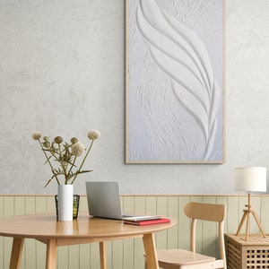 Minimalist White Feather Plaster Wall Decoration, 3D Wall Art For Midcentury Modern Decor, Abstract Feather Art Bas Relief image 6