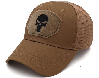 The Punisher Tactical Hat Baseball Cap Sand Brown Breathable Mesh