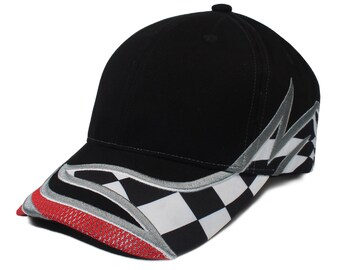Silver Red Flame Chequered Baseball Cap