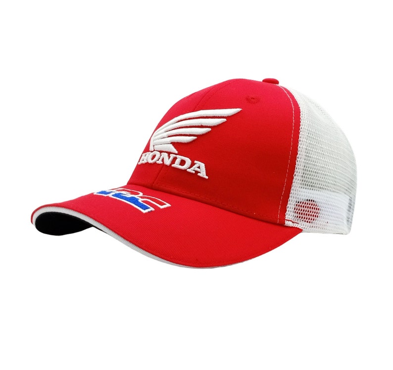 Red Honda HRC Racing Cap Breathable White Mesh Snapback Hat image 1