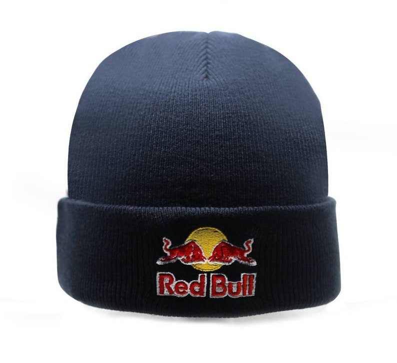 Navy Blue Red Bull Beanie Hat image 1