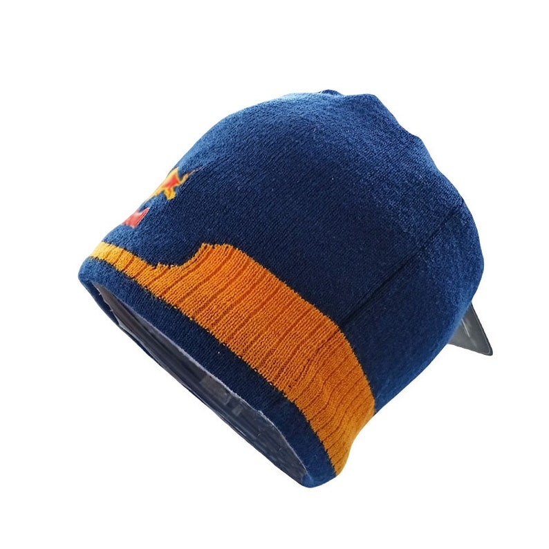 Blue Beanie Red Bull Skull Cap with Yellow Brim image 2