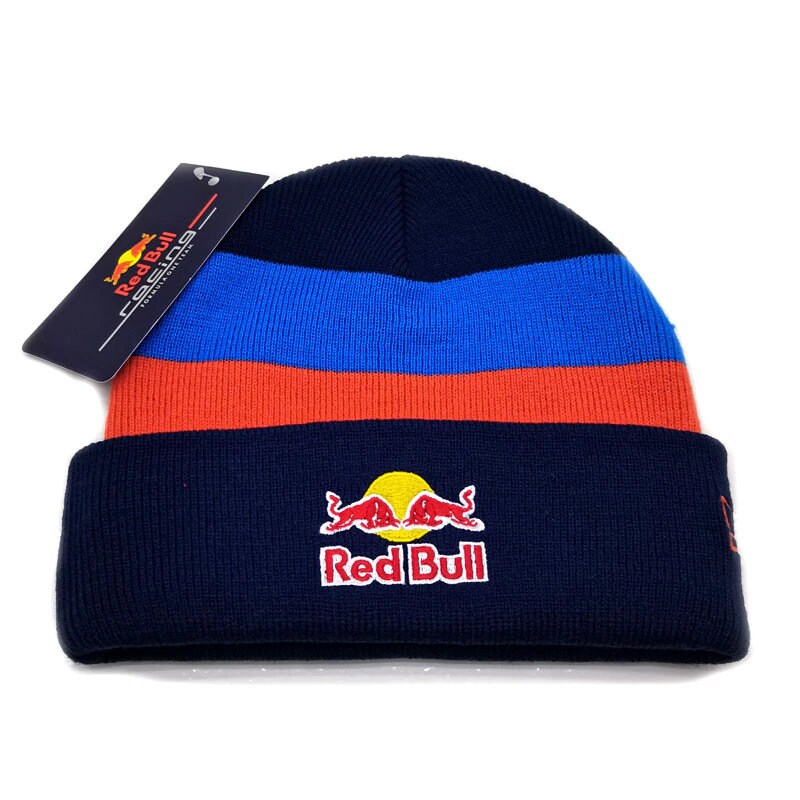Sky Blue Orange Red Bull Beanie Striped 