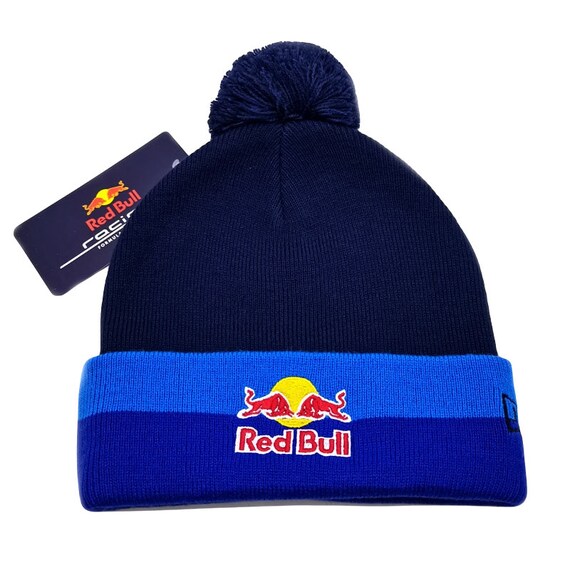 Striped Beanie Red Bull Pompom Hat in 