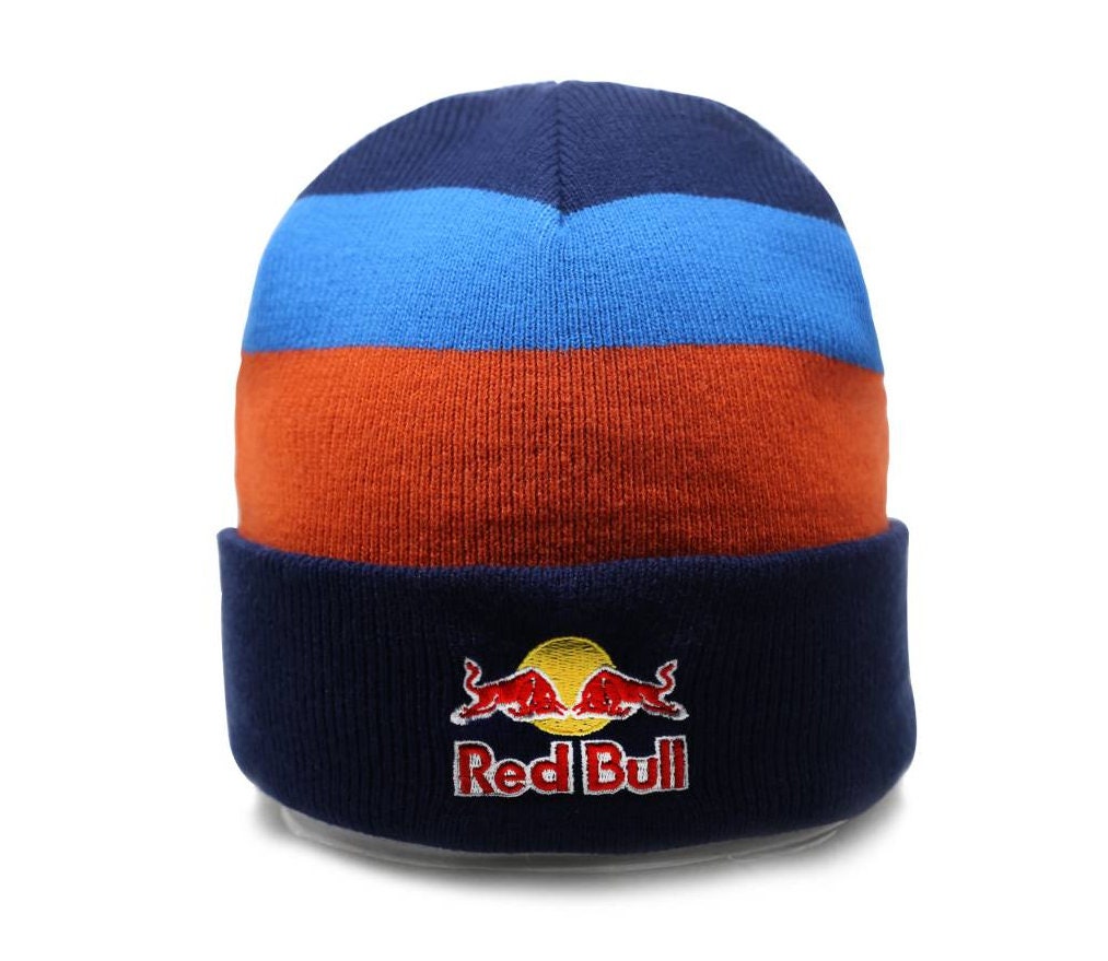 Sky Blue Orange Red Bull Beanie Striped 