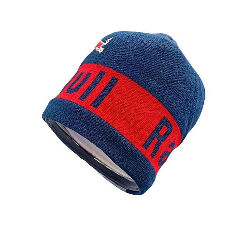 Blue Beanie Red Bull Hat with Bold Red Stripe image 2