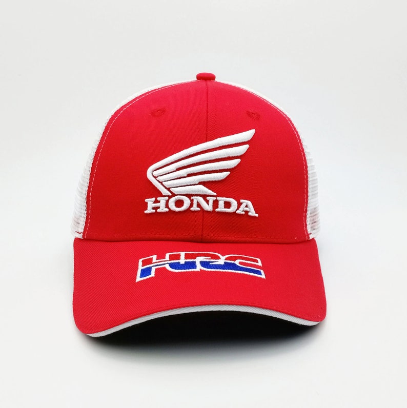 Red Honda HRC Racing Cap Breathable White Mesh Snapback Hat image 2