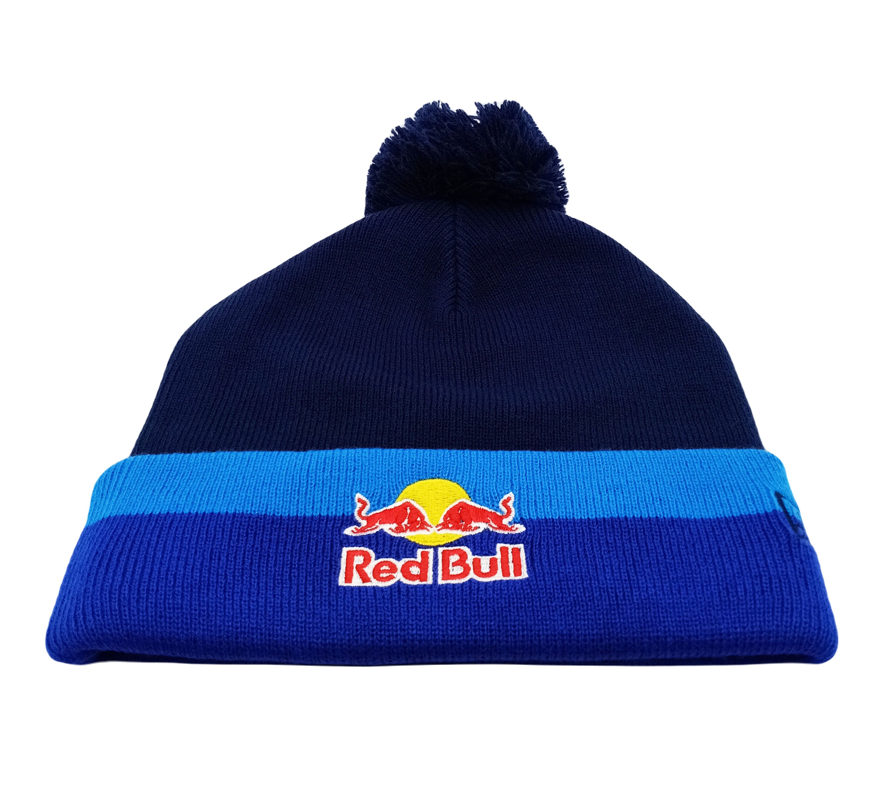 Striped Beanie Red Bull Pompom Hat in 
