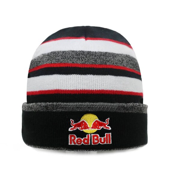 Striped Red Bull Beanie Skully Hat With 