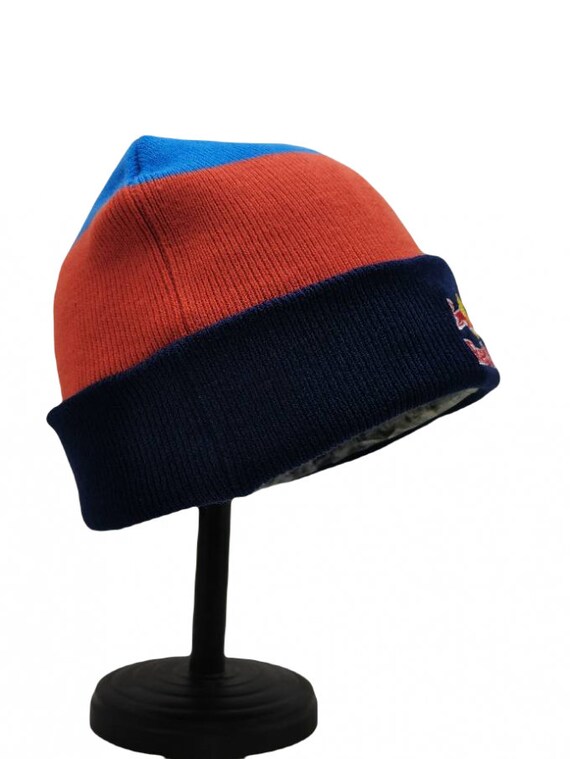 Sky Blue Orange Red Bull Beanie Striped 
