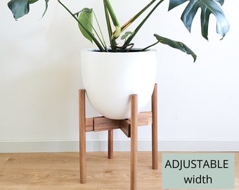 Indoor Plant Stand with Option to Add Planter Pot  - Adjustable Large Tall Floor Plant Stand Acacia or Bamboo| Fits Pots 9-12" Diameter