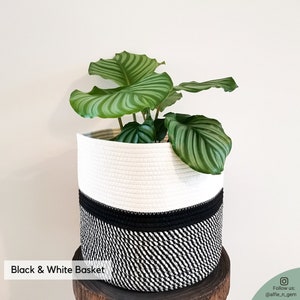 Plant Basket Jute, Black & White| Medium-Large Plant Pot Cover| 11" planter| Woven Storage basket | Home Organization Craft Basket | Cotton