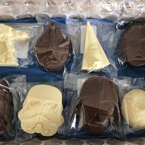 Personalised mixed chocolate Star Wars box Death Star AT-AT Millennium Falcon R2D2 C3PO Darth Vader...