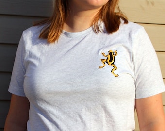 Yellow Dart Frog Embroidered Unisex T-Shirt | Short-Sleeve Nature-Inspired Apparel w/ Machine Embroidery for Amphibian, Animal Lovers