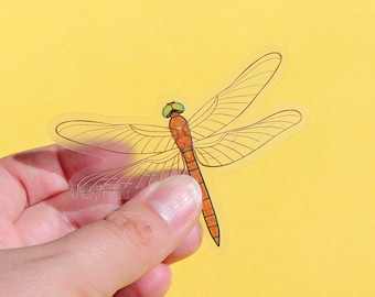 Orange Dragonfly Clear Vinyl Sticker | 3 x 2.19 inches | Transparent, Durable, Waterproof Nature Themed Flying Pond Life Bug & Insect Decal