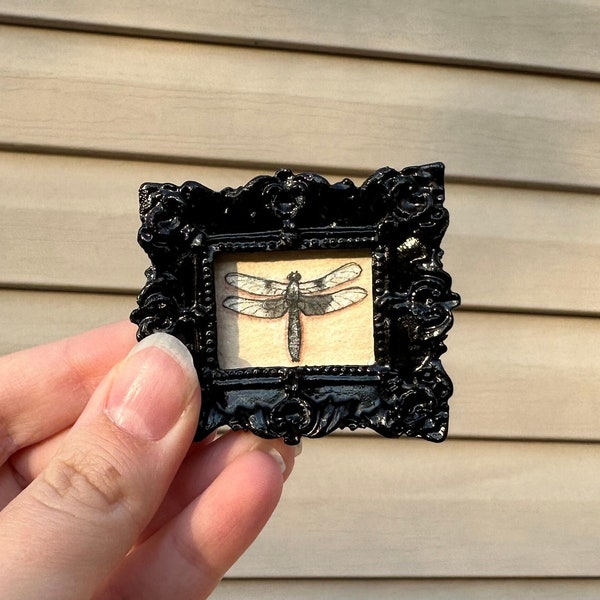 Dragonfly Miniature ORIGINAL Watercolor Mixed Media Framed Painting | Tiny Academia Flying Pond Bug Insect Entomology Gift | SEE DESCRIPTION