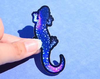 Blue-Spotted Salamander Holographic Vinyl Sticker | 1.23" x 3" | Durable, Waterproof Trippy Rainbow Amphibian, Animal Art | Laptop Decal