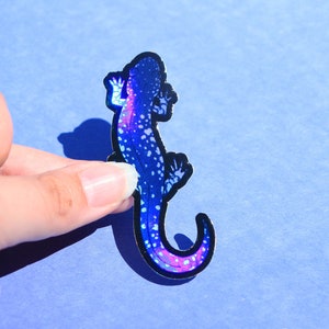 Blue-Spotted Salamander Holographic Vinyl Sticker | 1.23&quot; x 3&quot; | Durable, Waterproof Trippy Rainbow Amphibian, Animal Art | Laptop Decal